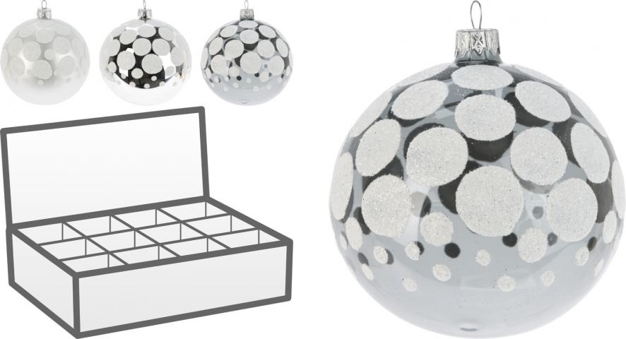 Коледна топка с точки 8 см 3 дизайна - Коледни топки