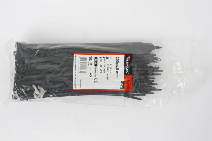 Elematic Кабелни превръзки 200/4.5 черни  5315/CE - 100 бр, снимка 2 - Крепежни изделия