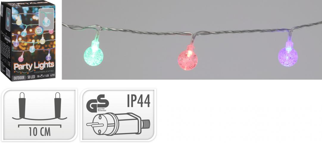 Верига крушки 50бр, многоцветни - Соларни лампи