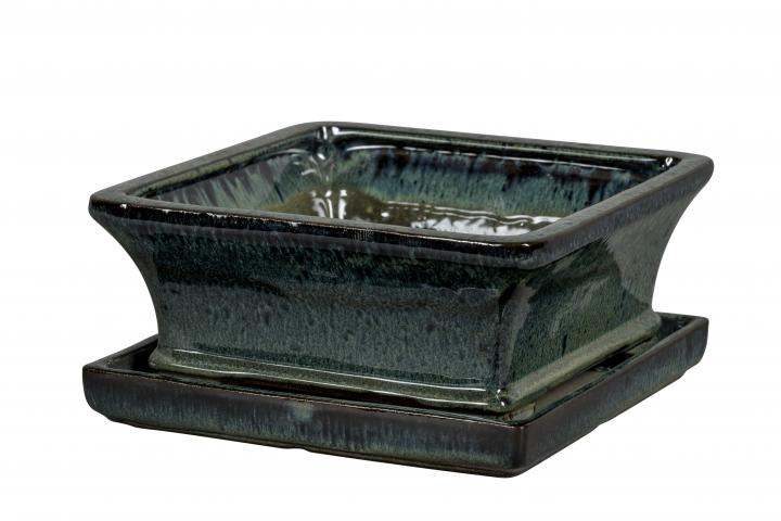 Саксия Nara 15х15х7.5 см тъмно зелено - Керамични саксии