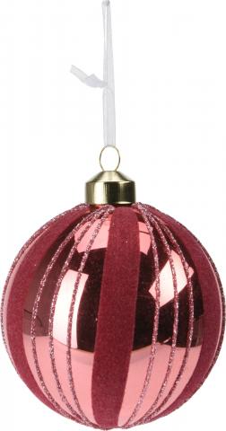 Коледна топка 8см, 
райе кадифе,
розова, стъклена, снимка 4 - Коледа