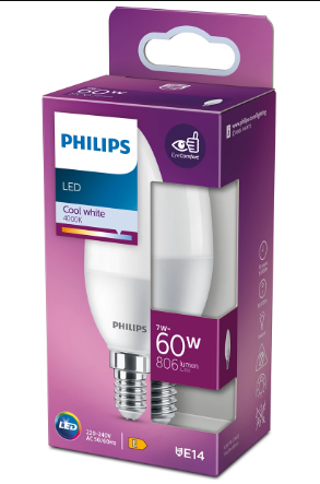 LED крушка Philips E14 7W 806Lm 4000K, свещ - Лед крушки е14