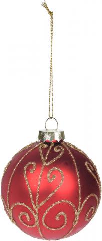 Коледна топка 8см със златни орнаменти, стъклена, снимка 2 - Коледа