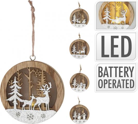 Коледна декорация от дърво, LED микс - Светещи фигури