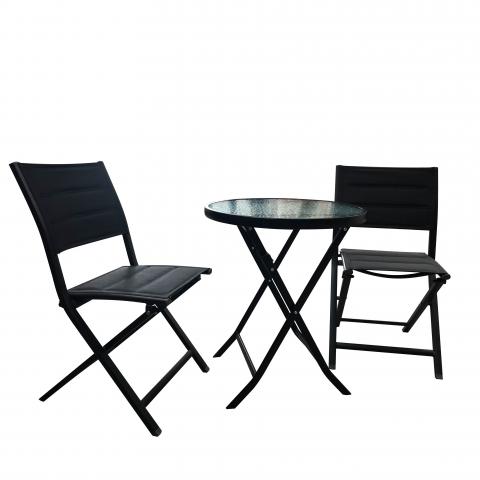 Балконски сет маса и 2 стола (черен текстилен), снимка 2 - Метални гарнитури