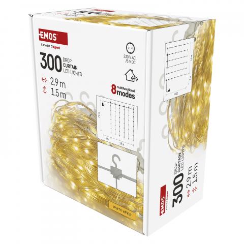LED коледна верига - завеса, 2.9x1.5м топло бяло, снимка 2 - Светеща верига