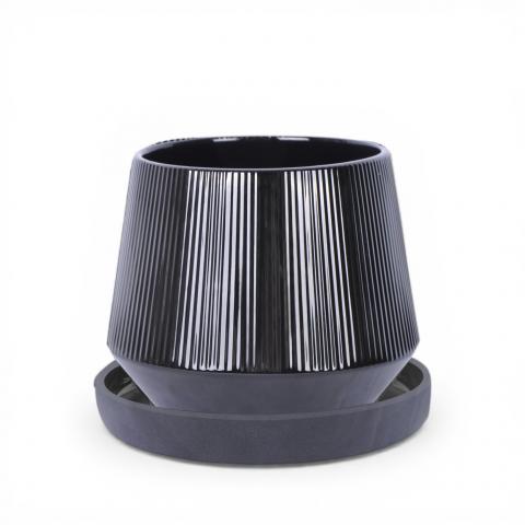 Керамична саксия с подложка 27х27х21 см черна - Керамични саксии