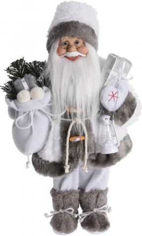 Фигура на Дядо Коледа 46 см, бяло-сив - Коледни фигури