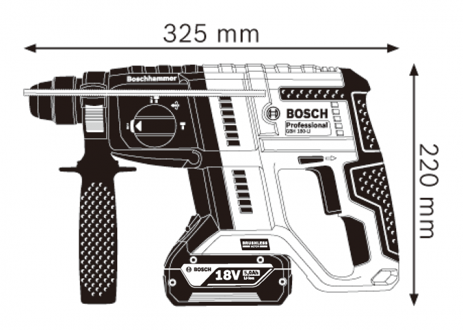 Акумулаторен перфораторBosch Blue GBH 180 - Li Solo, снимка 3 - Акумулаторни перфоратори