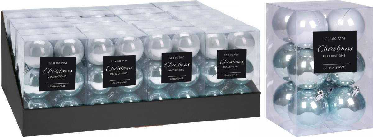 Коледни топки 6 см 12 бр. сини - Коледни топки