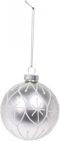 Коледна топка 8см, 
сребърна със среб.блестящ орн., 
стъклена, снимка 2 - Коледа