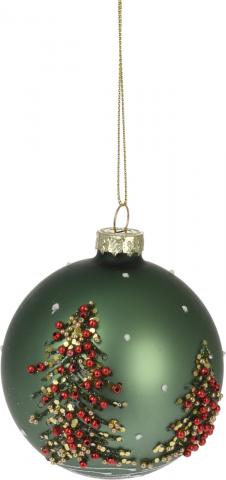 Коледна топка 8см с декорация елха, стъклена, снимка 5 - Коледа
