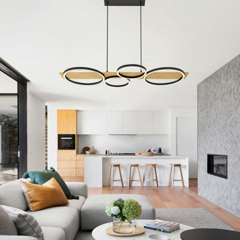 LED полилей MATTEO 38W 1529lm, 3000-4000-6400K, черно+дърво, снимка 4 - Плафони