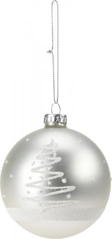 Коледна топка 8см, 
сребърна  с елха, 
стъклена, снимка 3 - Коледа