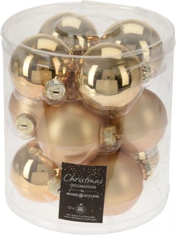 Коледни топки-сет 12х6см,
златни -  мат и гланц, 
стъклени - Коледа