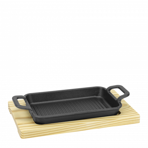 Чугунено плато на дървена подложка - Гювечи