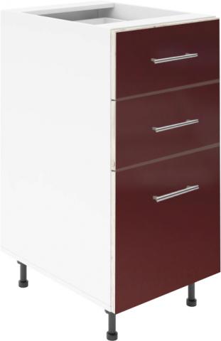 Крафт D3 долен шкаф с три чекмеджета 40см, бордо гланц - Модулни кухни с онлайн поръчка