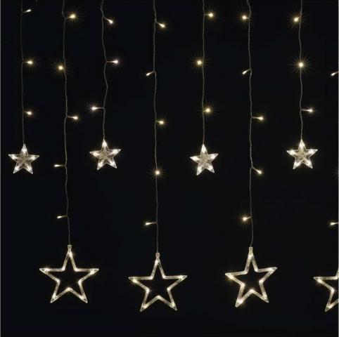 LED коледна завеса Звезди 185x105 см, снимка 3 - Светеща мрежа/завеса