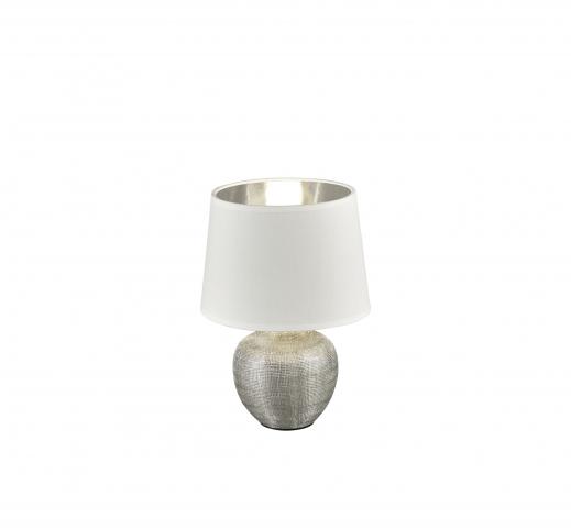 Настолна лампа Luxor h26 cm основа керамична-сребърна,абажура  - бял, текстил - Настолни лампи