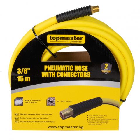 Маркуч за въздух с конектори 3/8" Topmaster 15м, снимка 2 - Консумативи за пневматика