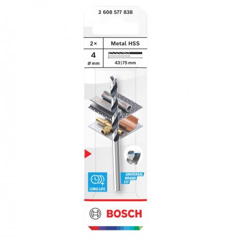 Свредло Bosch Metal HSS 4х43х75 мм 2 бр., снимка 2 - Свредла за метал