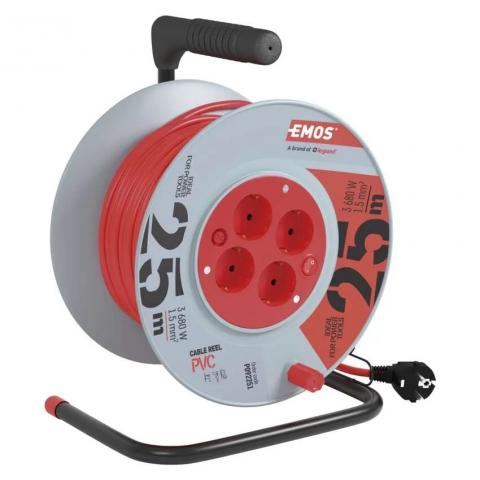 Кабелна макара EMOS 25м. 3x1.5мм2 контакти 4х2P+E, снимка 4 - Монофазни