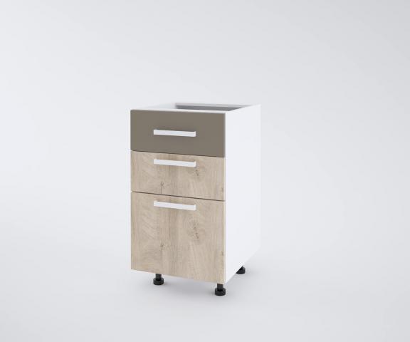 Urban долен шкаф с две плитки и едно дълбоко чекмеджета 45см, лате - Модулни кухни с онлайн поръчка