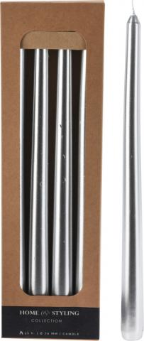 Конични свещи 4 бр 30 см сребърни - Коледни артикули