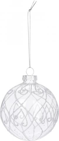 Коледна топка 8см, 
прозрачна със сребърни орнаменти, 
стъклена, снимка 5 - Коледа