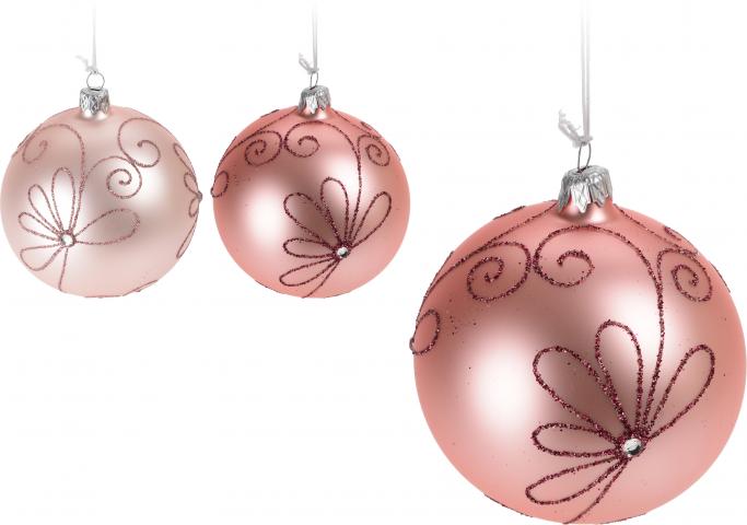 Стъклена топка 8 см розово цвете - Коледа