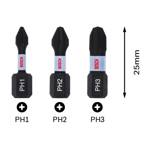 Комплект битове Impact Control PH 25 мм 3 бр Bosch, снимка 3 - Битове