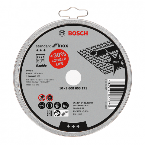 Комплект дискове Bosch за Inox 125 мм 10 бр. - Дискове за рязане на метал