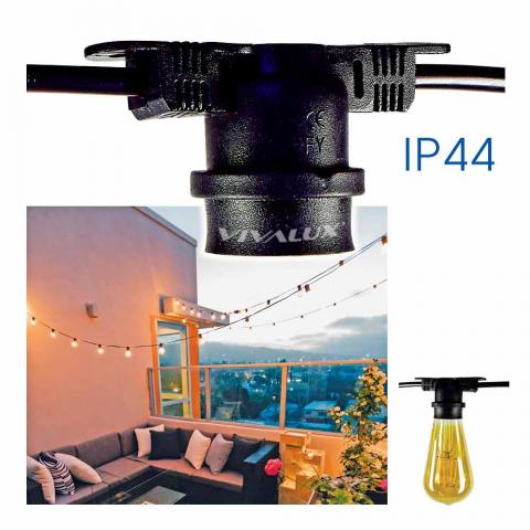 Декоративен кабел с 5 фасунги, 230V, 5.2м IP 44 с щепсел - Градински лампи