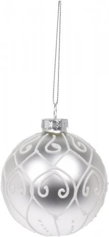 Коледна топка 8см, 
сребърна със среб.блестящ орн., 
стъклена, снимка 4 - Коледа