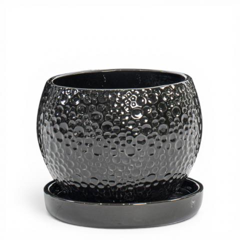 Керамична саксия с подложка 15х15х12 см черна - Керамични саксии