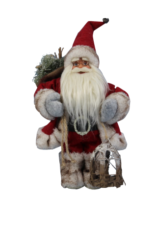 Фигура Дядо Коледа 46см, червен с фенер - Коледни фигури