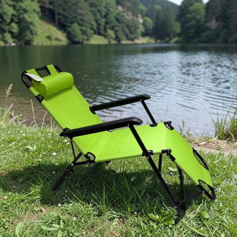 Къмпинг шезлонг 153х60х80 см светлозелен, снимка 2 - Маси и столове
