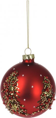 Коледна топка 8см с декорация елха, стъклена, снимка 4 - Коледа