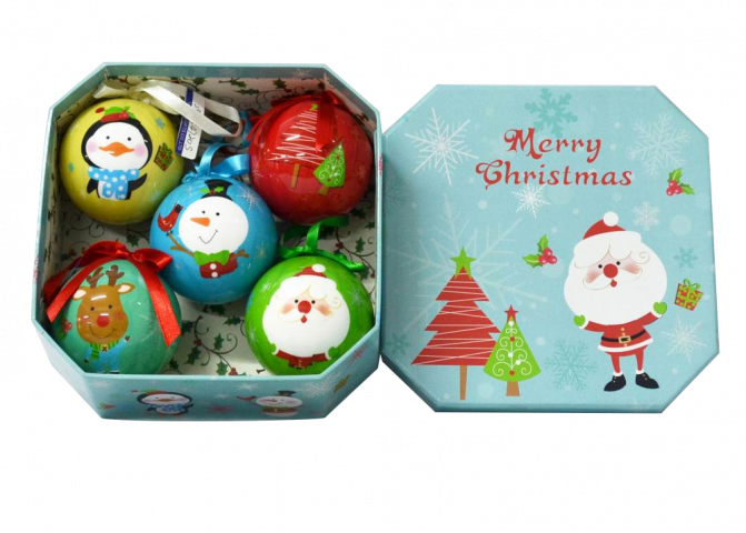 Коледни топки 75мм, разл. цветове 5 бр/кутия - Коледа
