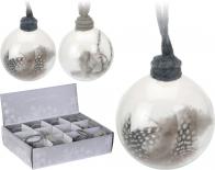 Стъклена коледна топка с пера 8 см