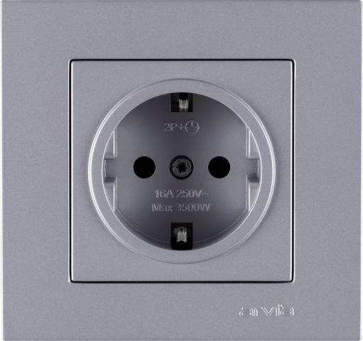 Karen сребрист контакт шуко 2Р+Е 16А 250V - Ключове и контакти