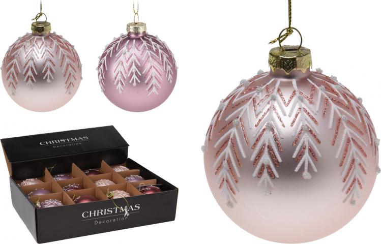 Коледна стъкленатопка, 8см, с бели орнаменти - Коледа