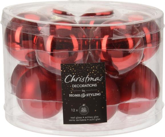 Коледни топки-сет 12х5см, червени, стъклени - Коледа