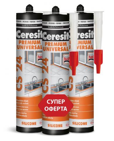 Универсален силикон Ceresit CS 24, 280 мл, 2+1 прозрачен - Силикони