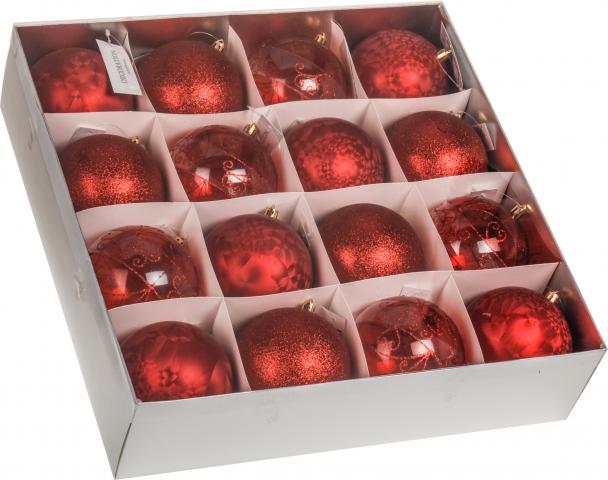 Коледна топка ф100мм. различни декори, червена - Коледа