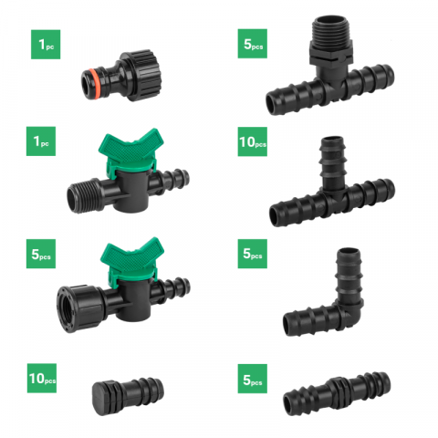 Комплект аксесоари за капково напояване за Ф 16mm х 42 части, снимка 3 - Капково напояване