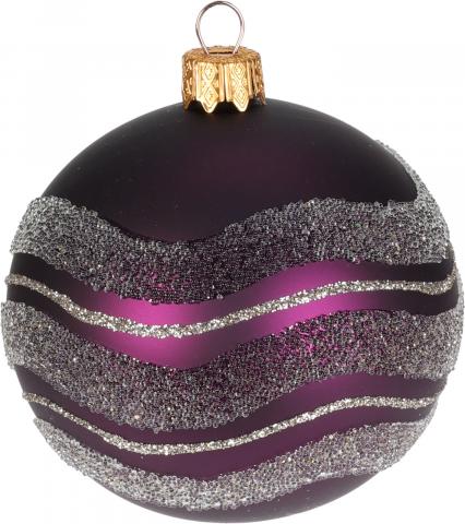 Коледна топка 6см, 
с листа, лилава, 
стъклена,
ръчна изработка, снимка 3 - Коледа