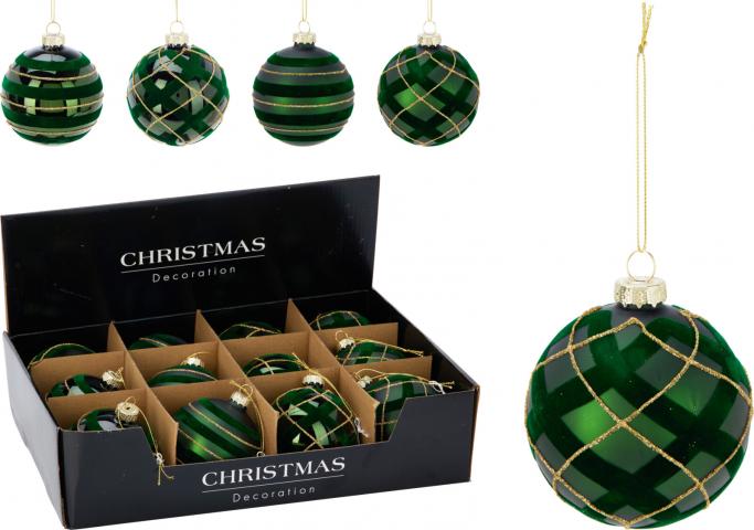 Коледна топка 8 см зелена 4 дизайна - Коледа