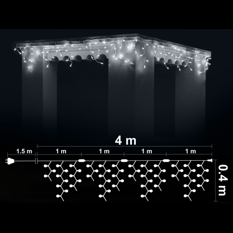 Светеща Завеса  "Висулка" 100 бели LED /диодни/ лампички + 20 бели мигаши LED - Светеща мрежа/завеса
