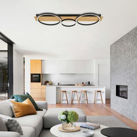 LED плафон MATTEO 32W 1528lm, 3000-4000-6400K, черно+дърво,, снимка 4 - Плафони